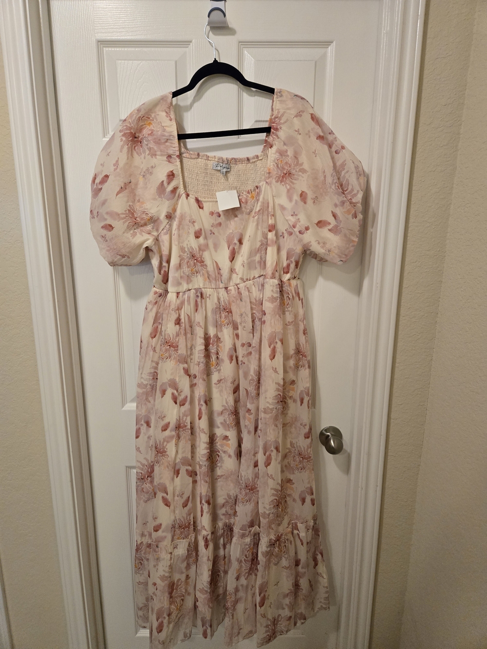 Polagram Cream Maxi Dress with Pink Floral Print